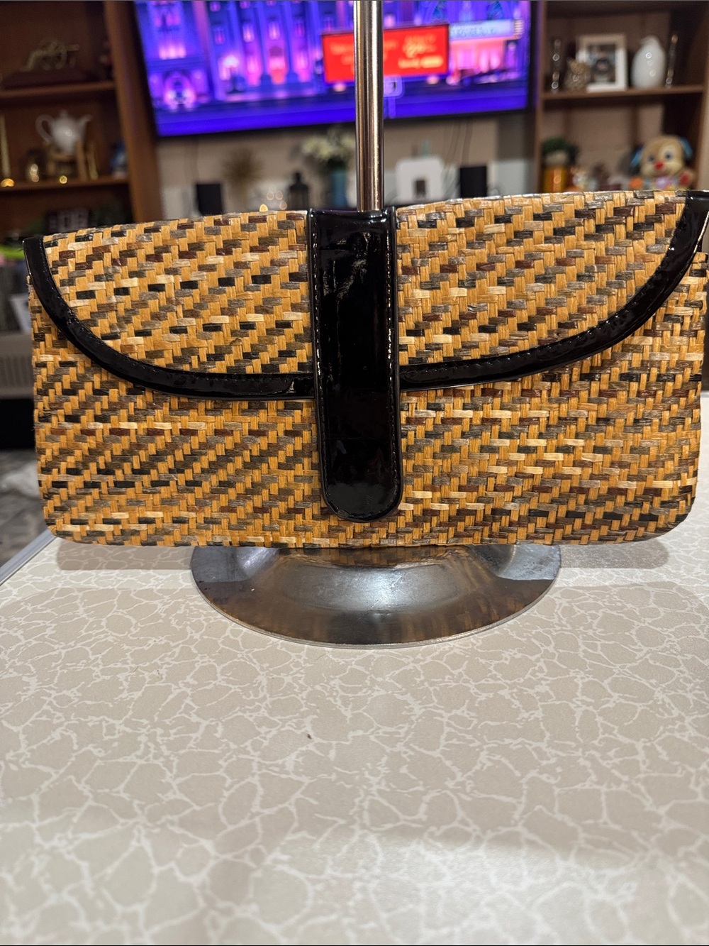 Woven Straw Clutch with Black Trim - Men's Bag